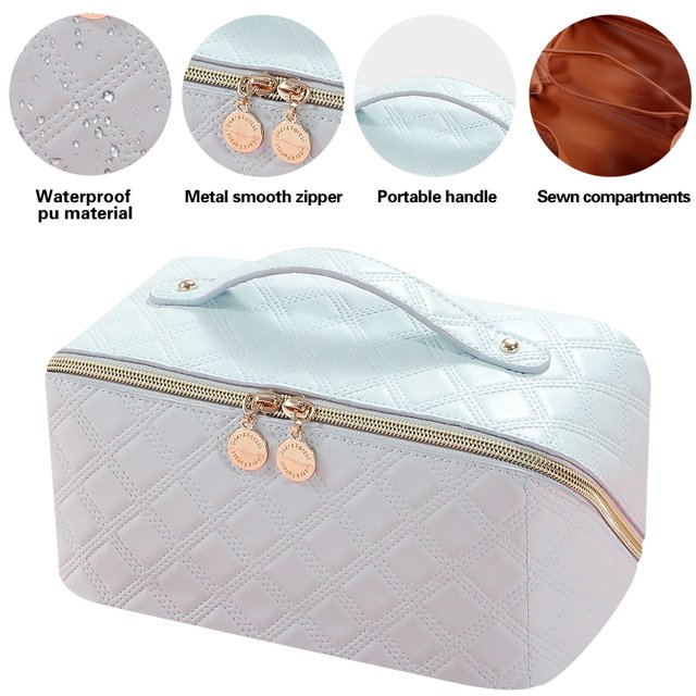 Bolsas de maquillaje de PU con bolsa de cosméticos de diamante con cremallera para viajes femeninos (azul) Ndcxsfigh Cuidado Belleza