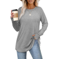 thumbnail image 2 of AELand Women's Long Sleeve Tops and Blouses, Thumb Hole Shirts Crew Neck Curved Hem Tunic T-shirts, 2 of 5