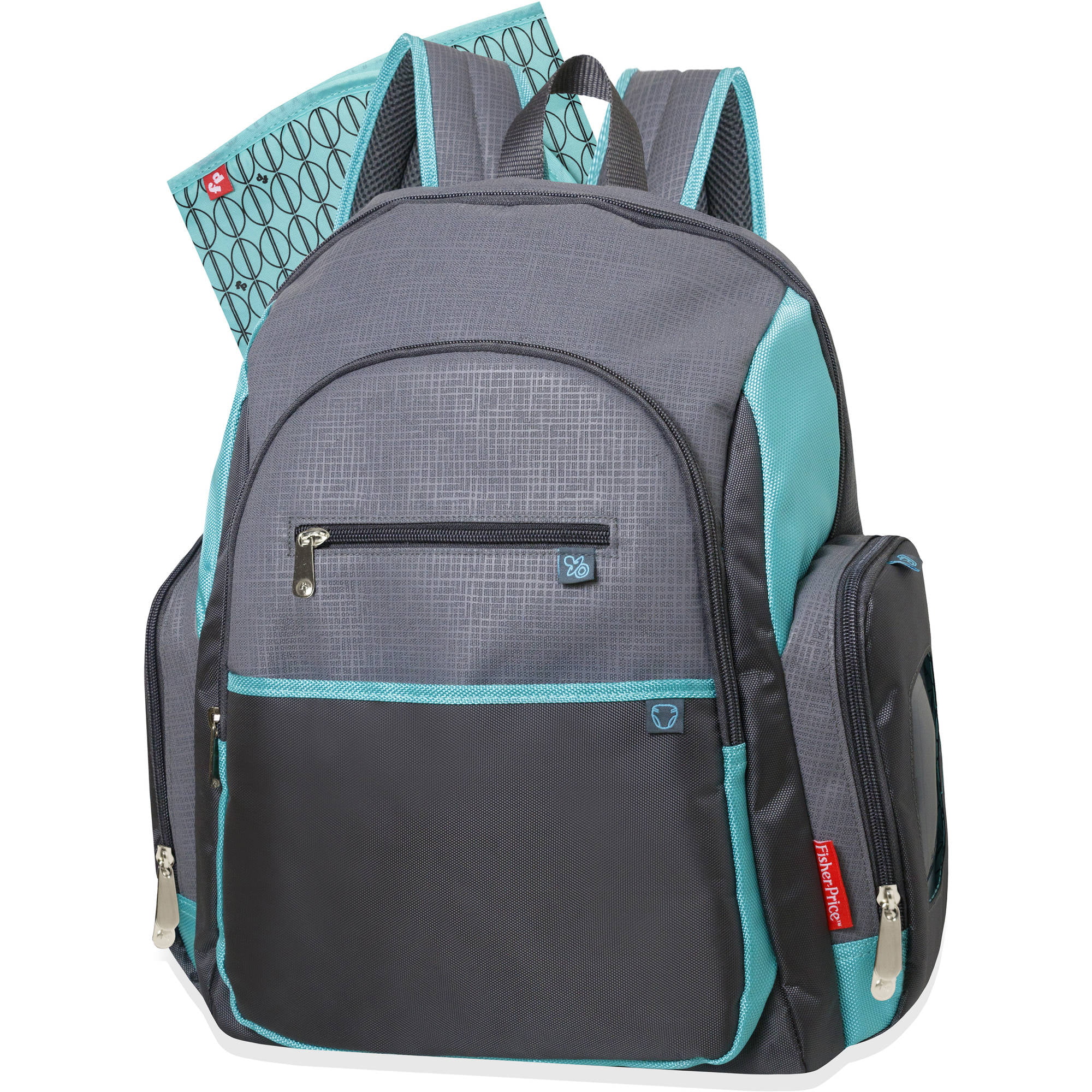 FisherPrice Deluxe Backpack Diaper Bag Gray and Teal