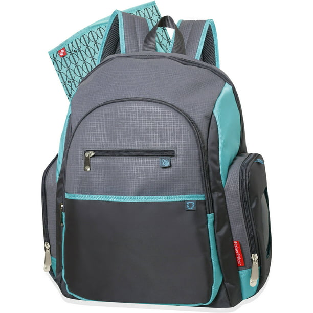Fisher-Price Deluxe Backpack Diaper Bag Gray and Teal - Walmart.com
