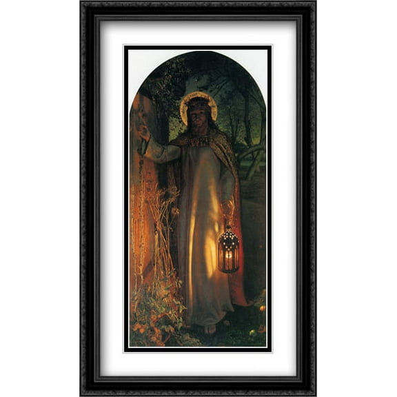 The Light of the World 2x Matted 24x40 Large Black Ornate Framed Art Print by Hunt, William Holman