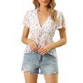 thumbnail image 5 of Allegra K Women's Floral Summer Short Flare Sleeve V Neck Peplum  Blouse, 5 of 6