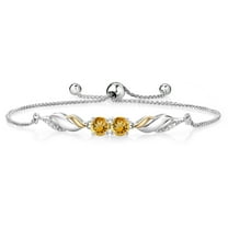 Gem Stone King 1.47 Ct Round Yellow Citrine 925 Silver and 10K Yellow Gold Lab Grown Diamond Bracelet for Women