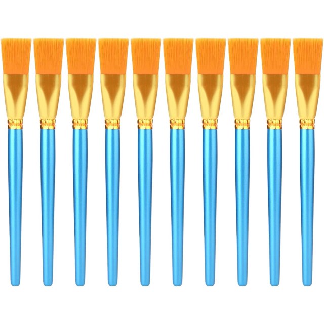 10 Uds pinceles planos para pintar, pincel de acuarela y Gouache de 2,5 cm de ancho, pincel acrílico plano, pinceles para pintura al óleo de nailon sintético a granel