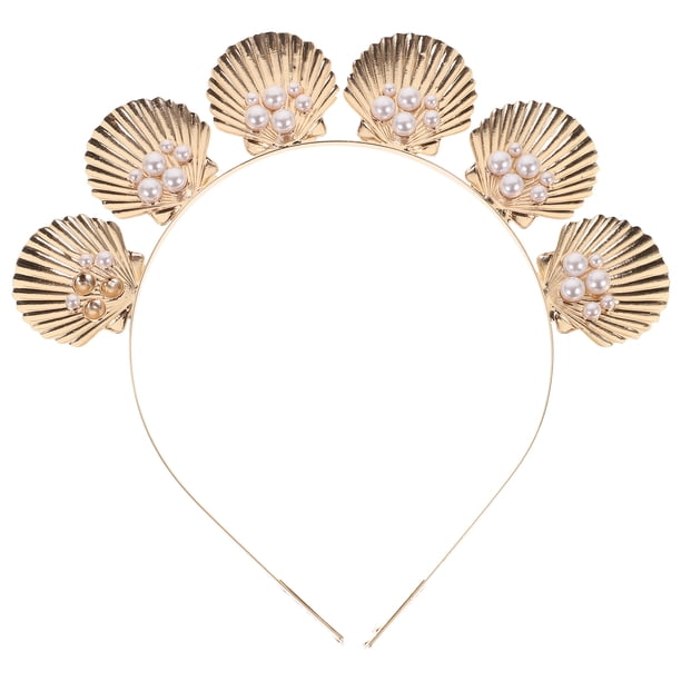 Diadema delicada de aleación con forma de concha marina y perlas, diadema dorada de moda para mujer