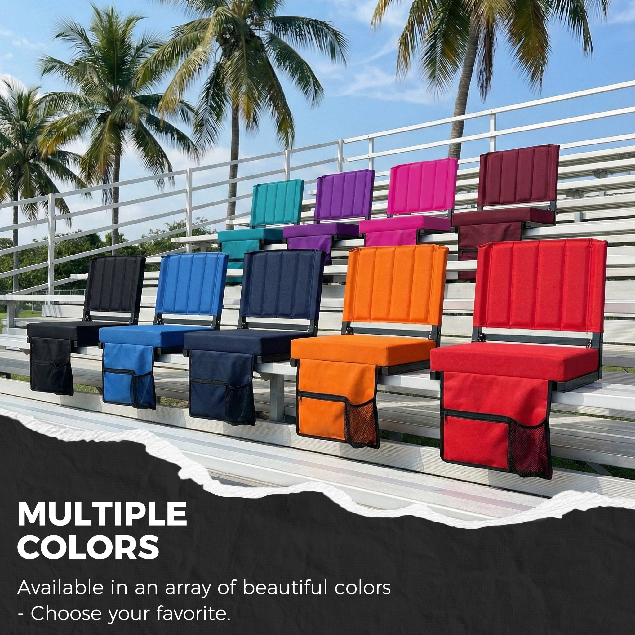 SPORT BEATS Stadium Seats with Back Support Bleacher Chairs with Back and Cushion Thick Padded Bleacher Seats Includes Shoulder Strap