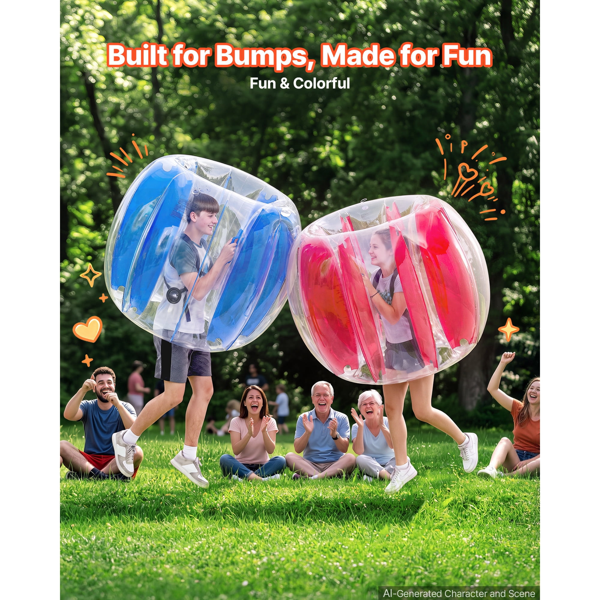 KFFKFF 2-Pack Inflatable Bumper Balls 4FT Human Bubble for Teens Blue+Red, Ideal for Outdoor Activities like Backyard Games, Camping, Picnics, Durable PVC Material, Sumo Hamster Ball with Handle