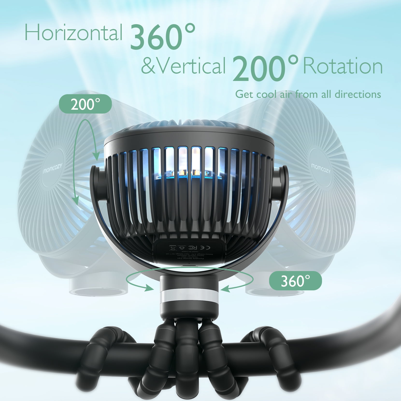 Momcozy Portable Stroller Fan, USB Rechargeable and Handheld Cooling Fan for Travel, Car Seat, Bedroom