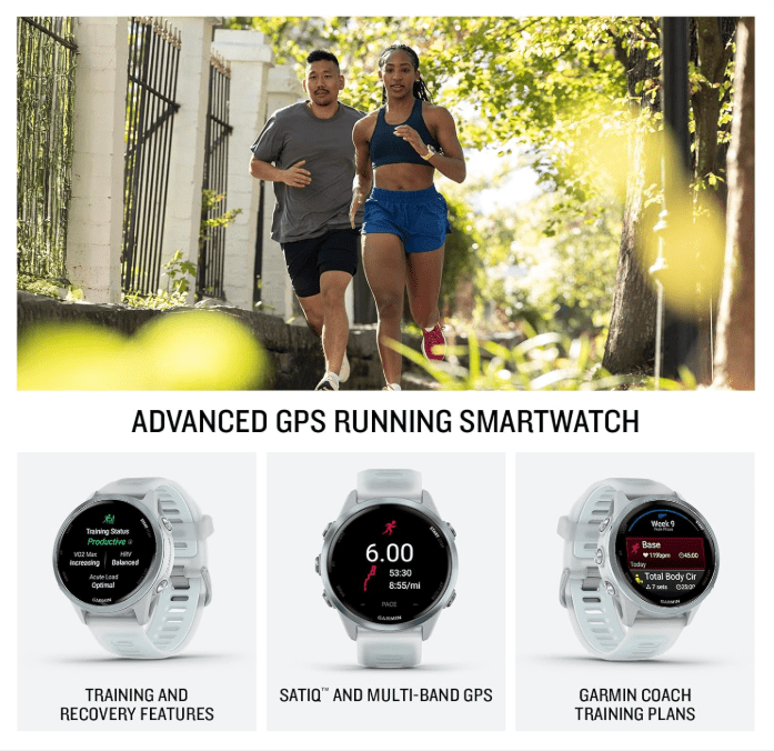 Garmin Forerunner 570 42mm Advanced GPS Running & Triathlon Smartwatch AMOLED Display Training & Recovery Cloud Blue Aluminum w/Translucent Whitestone/Cloud Blue Band w/Wearable4U WHT EarBuds Bundle