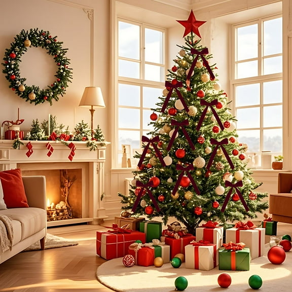 Kumdkd 12pcs Velvet Christmas Tree Bows - Elegant Holiday Decor, Easy to Attach, Versatile for Wreaths/Garlands, Perfect Festive Gift