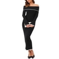 thumbnail image 2 of INSPIRE CHIC Women's Off Shoulder Dress Cocktail Evening Formal Bell Sleeve Bodycon Maxi Knit Dress S Black, 2 of 6