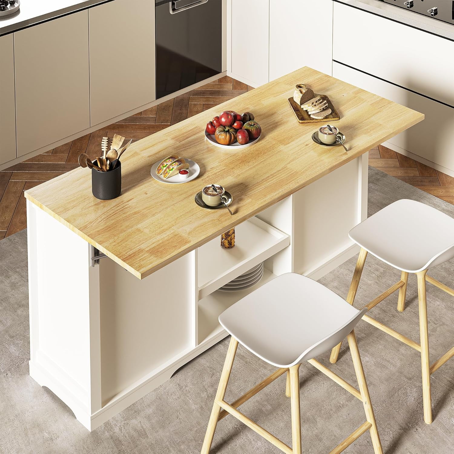 May in Color Oak Kitchen Island with Storage and Drop-Leaf