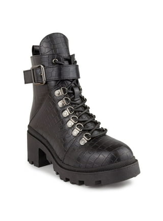 Mecale leather stud detail block online heel lug sole combat booties