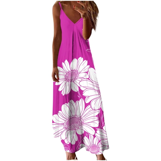 Vestido de Verano Casual de las Mujeres, Impresión Plegada Casual de Verano, Vestido de Cuello en V sin Mangas de Camis