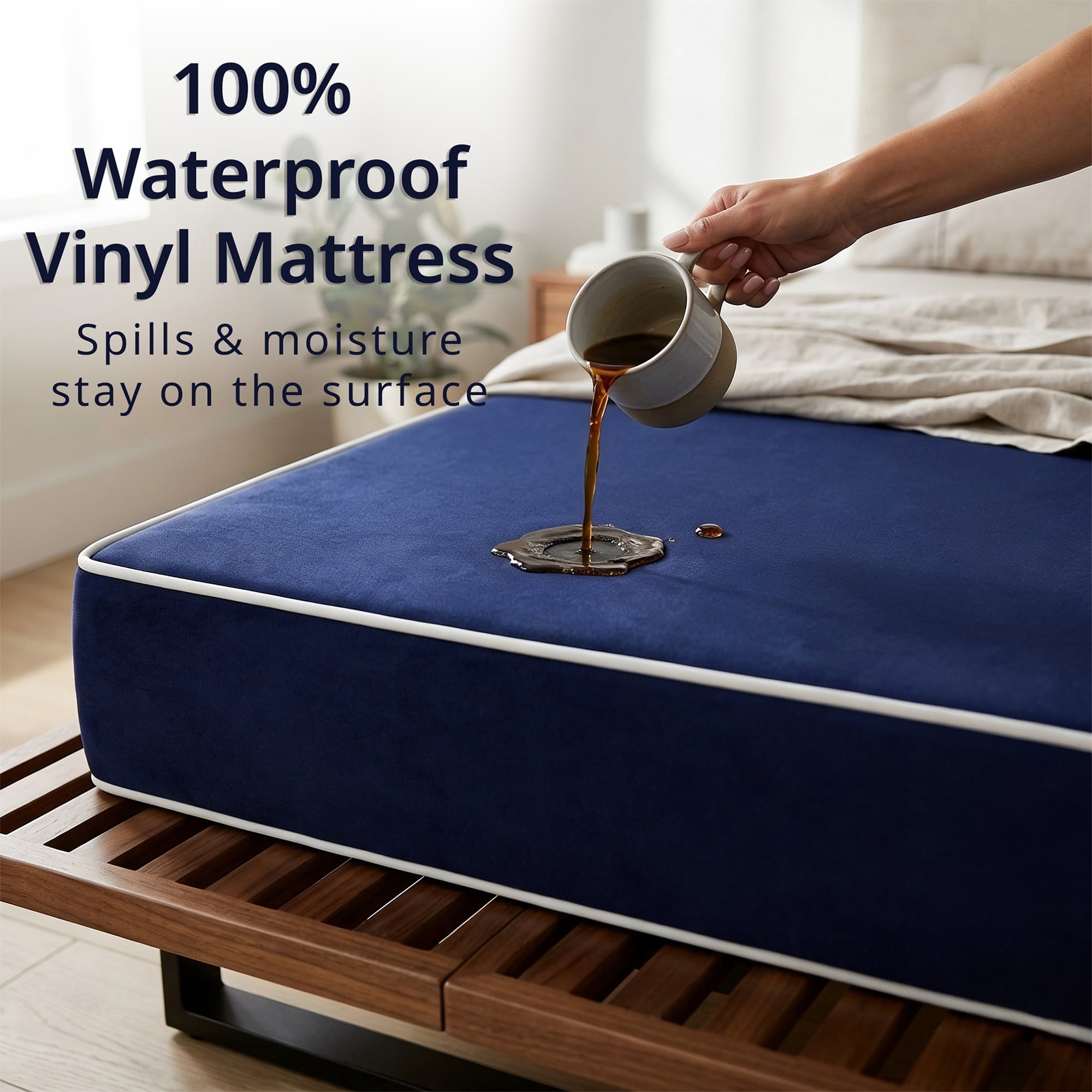 Continental Sleep, 7-Inch Medium Firm Water Resistance Nylon Vinyl Foam Mattress, Noiseless, Soft Cloud Feeling, Body Heat Reflection, Good for Hospital and Camp, 80" x 30", Blue
