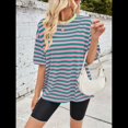 thumbnail image 4 of Camisetas de Rayas de Gran Tamaño para Mujer, Blusas Holgadas de Cuello Redondo y Corta, Blusa Informal de Verano Y2K 2025, Camiseta Básica Verde L, 4 of 9