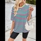 thumbnail image 4 of Camisetas de Rayas de Gran Tamaño para Mujer, Blusas Holgadas de Cuello Redondo y Corta, Blusa Informal de Verano Y2K 2025, Camiseta Básica Verde L, 4 of 9