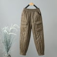 thumbnail image 2 of Miluxas Women Padded Quilted Pants Fall Winter Cotton Warm Casual Wide Leg Pants Elastic Waist Trousers with Pockets Khaki 10(XL), 2 of 5