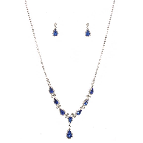 Fashion Jewelry Set Silver Plating Sapphire Rhinestone Necklace Earrings Set