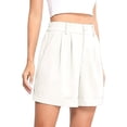 thumbnail image 2 of Womens Casual Elastic Waist Wide Leg Suit Tailored Shorts Summer Work Shorts with Pockets Cream White S, 2 of 10