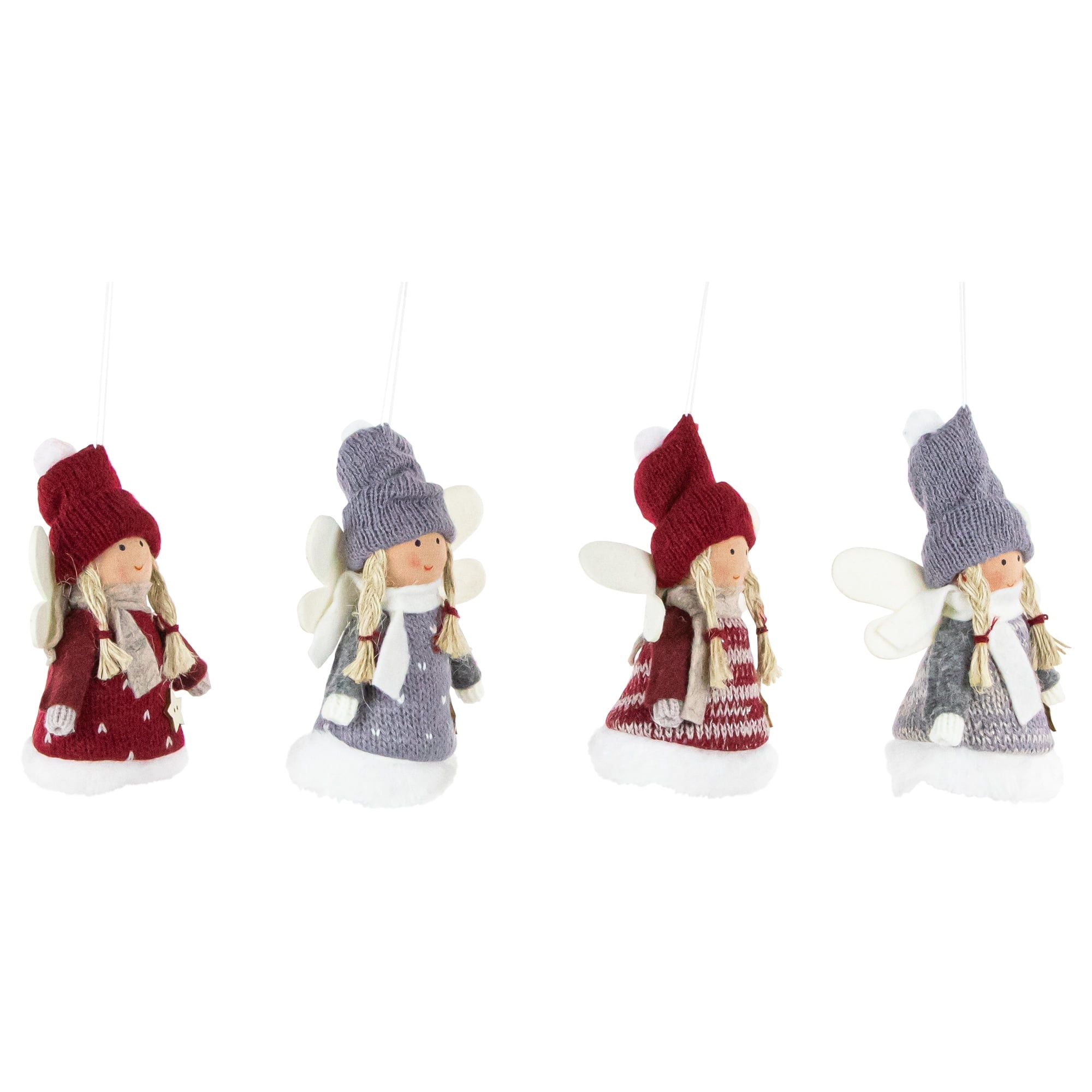 Northlight Set of 4 Red and Gray Plush Angel Christmas Ornaments 4.25"