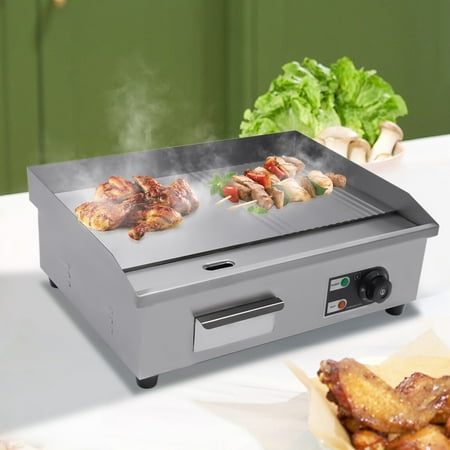 

Commercial Electric Griddle Flat Top Grill BBQ Hot Plate Grill Countertop 1600W