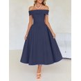 thumbnail image 2 of Vestido de cóctel ZESICA Elegant con hombros descubiertos, línea A, azul marino, 2 of 7