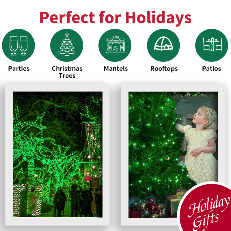 3 Pack 50 LED Outdoor Christmas Lights, 16 FT Mini String Light with 9 Modes & 6 Hour Timer, Waterproof Battery Operated for Indoor Outdoor Patio Garden Party Tree Valentine's Day Decoration, green