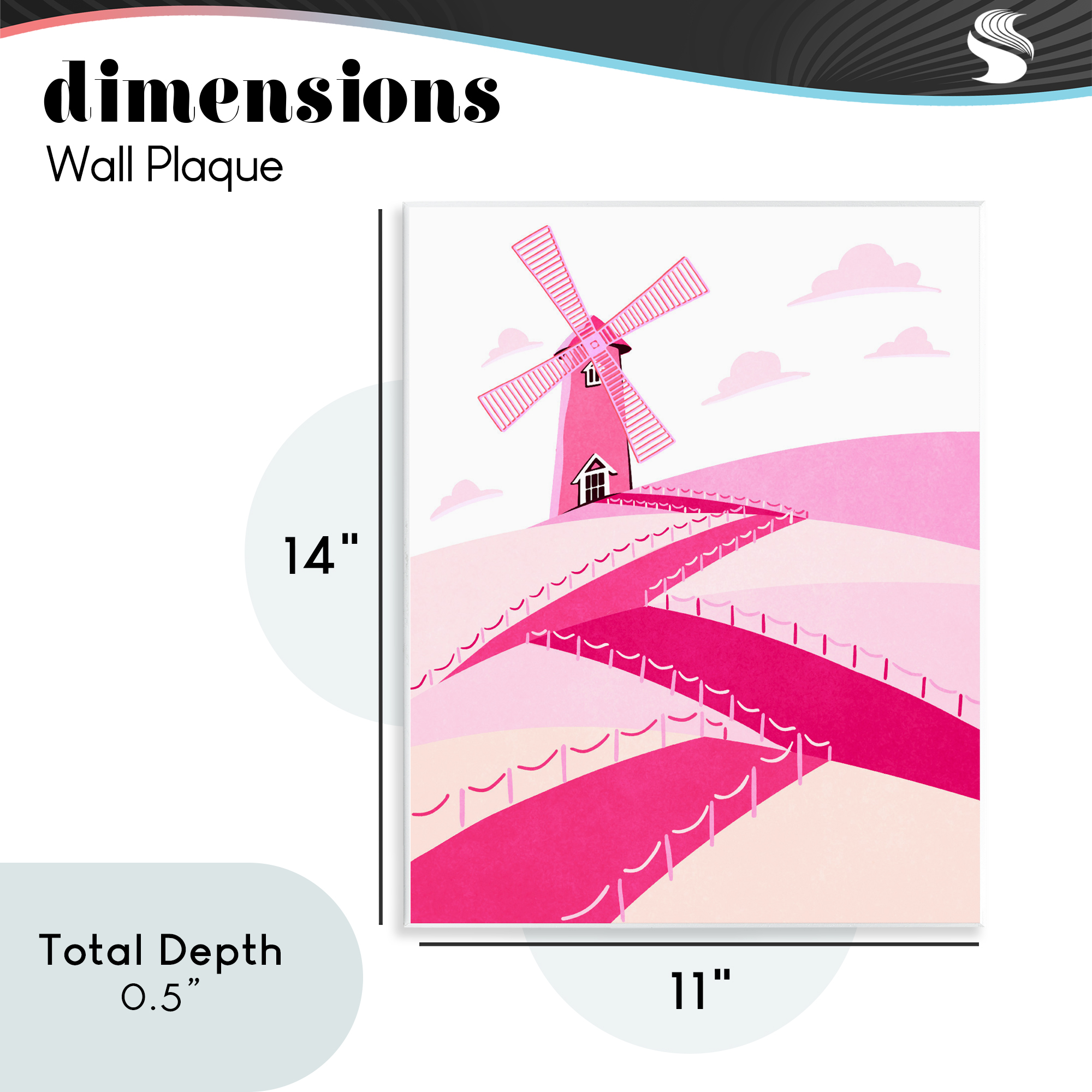 Pink Hills and Windmill Wall Plaque Art, design by Ziwei Li
