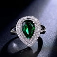 thumbnail image 6 of Silver Plated Cubic Zircon Big Teardrop Green Crystal Engagement Ring for Women, 6 of 6