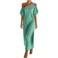 thumbnail image 2 of QUNYINEY Striped Casual Dresses for Women Puff Short Sleeve Long One Shoulder Summer A Line Dress Vacation Loose Fit Dresses, 2 of 5