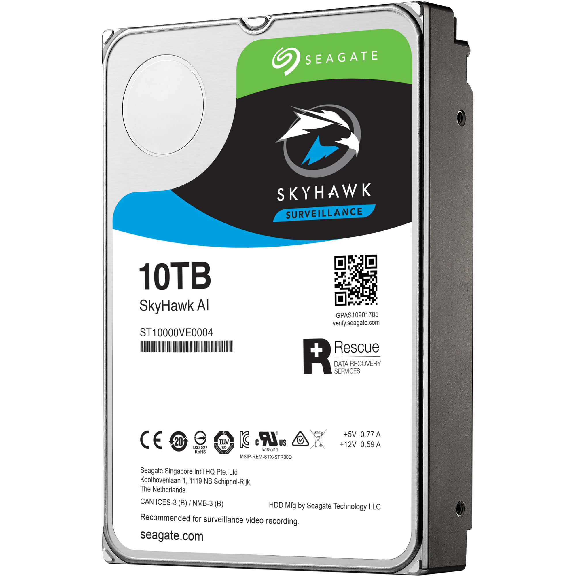 Seagate SkyHawk AI ST10000VE0004 - Hard drive - 10 TB - internal - 3.5" - SATA 6Gb/s - buffer: 256 MB - with Seagate Rescue Data Recovery - image 4 of 5