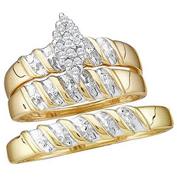 Dazzlingrock Collection 0.08 Carat (ctw) 10K Round White Diamond Men's & Women's Engagement Ring Trio Bridal Set, Yellow Gold