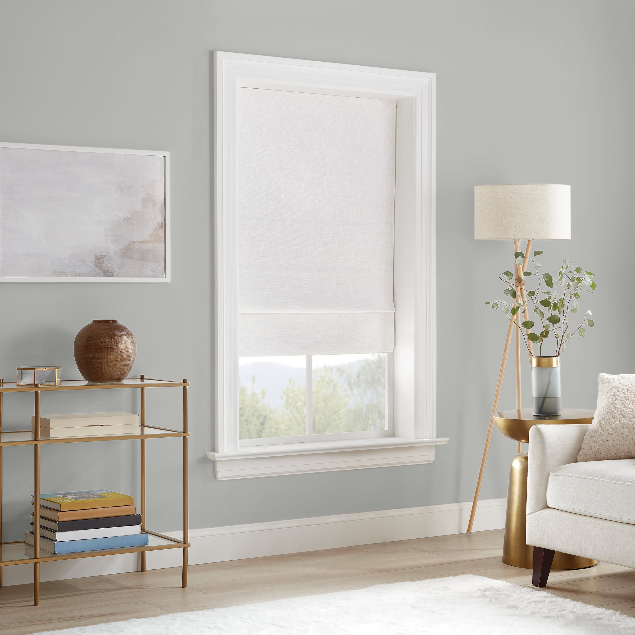 Eclipse Drew Textured Solid, 100% Total Blackout, Cordless Roman Shade, White, 36 x 64