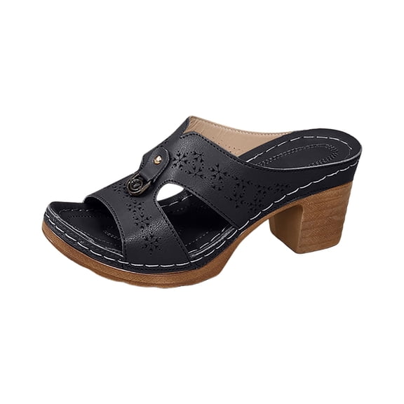 IUJSOY Womens Sandals Boho Heels Slip on Shoes Peep Toe Backless Mules Summer Casual Pumps Shoes