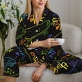 thumbnail image 6 of Pajama Sets for Women 2 Pcs, Technology Lines Skateboard Letters Button Down Long Sleeve Sleepwear Lounge PJ Sets, 6 of 6