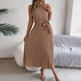 thumbnail image 3 of Aellinatey Sleeveless dress, casual round neck, pleated A-line swing long party dress, 3 of 9