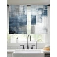 thumbnail image 2 of Abstract Art Sheer Curtains 54 Inch Long 2 Panels, Gradient Dark Blue Vintage Minimalist Light Filtering Rod Pocket Semi Sheer Curtains, Sheer Voile Drapes for Living Room Bedroom, 52"x54", 2 of 5
