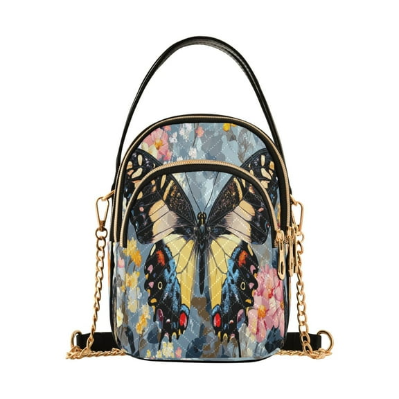 YAZAOO Cross Body Fashion Shoulder Waist Purse Bags Butterfly on Floral Pocket Handbags
