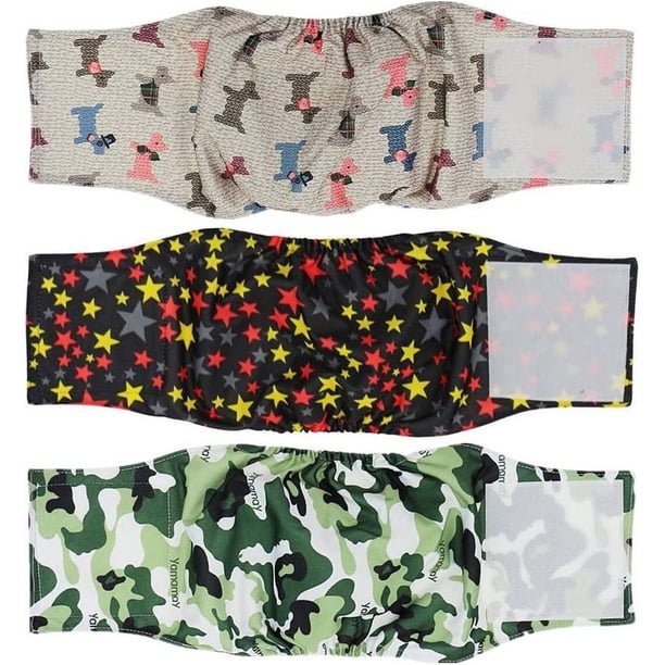 Bandas métricas para el vientre del perro, lavables y reutilizables (paquete de 3), pañales para perros, envoltura duradera para el vientre del perro (L (cintura: 18 a 21 pulgadas))