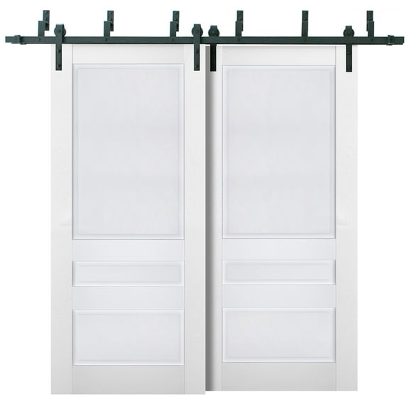 Sliding Closet Barn Bypass Doors | Veregio 7411 White Silk | Sturdy 6.6ft Rails Hardware Set | Wood Solid Bedroom Wardrobe Doors -60" x 80" (2* 30x80)