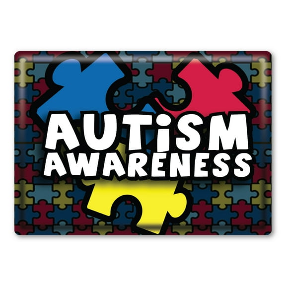 Autism Awareness Rectangle Button Magnet with Magnetic Badge Back