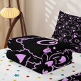 thumbnail image 5 of Manfei Cute Lines Cat Zipper Full Size Comforter Sets with Fitted Sheet and 2 Pillowcases, Cartoon Kitten Zipper Bedding Set, Black Orchid, Polkadot Reversible, 4pcs, 5 of 7