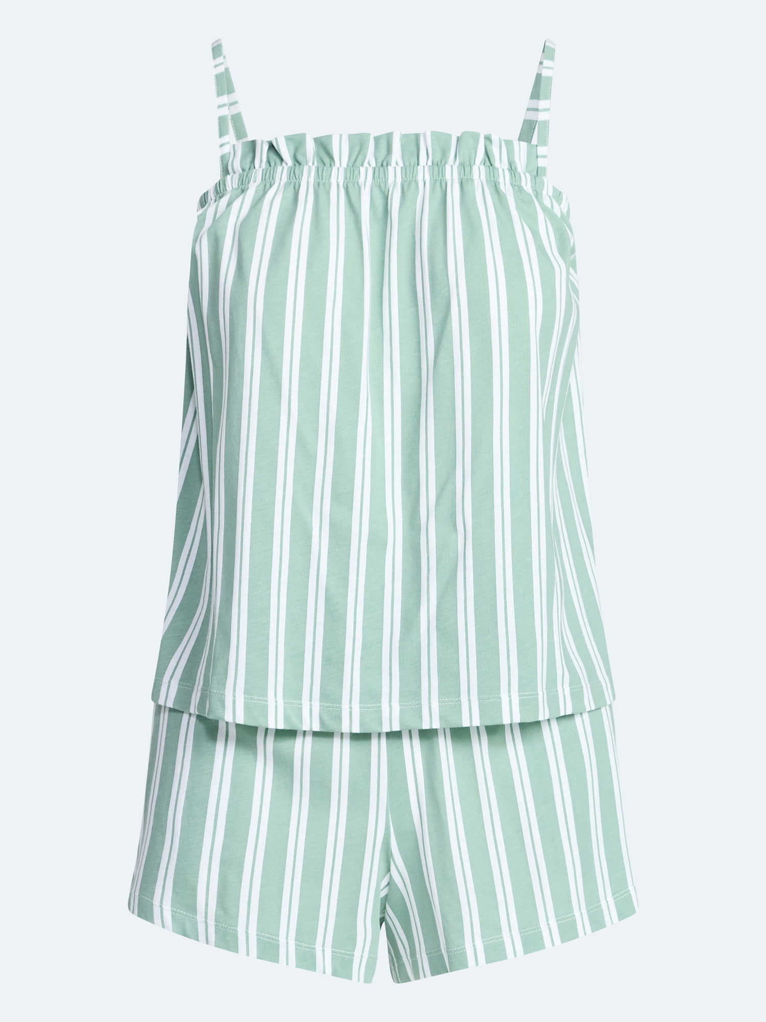 Joyspun Women's Cotton Ruffled Tank Top and Shorts Pajama Set, 2-Piece, Sizes XS-3X