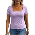 thumbnail image 4 of ByworldtasicNo Boundaries Womens Built-in Bra T Shirt Short Sleeve Square Neck Basic Tees Casual Ribbed Knit Fitted Tops, 4 of 8