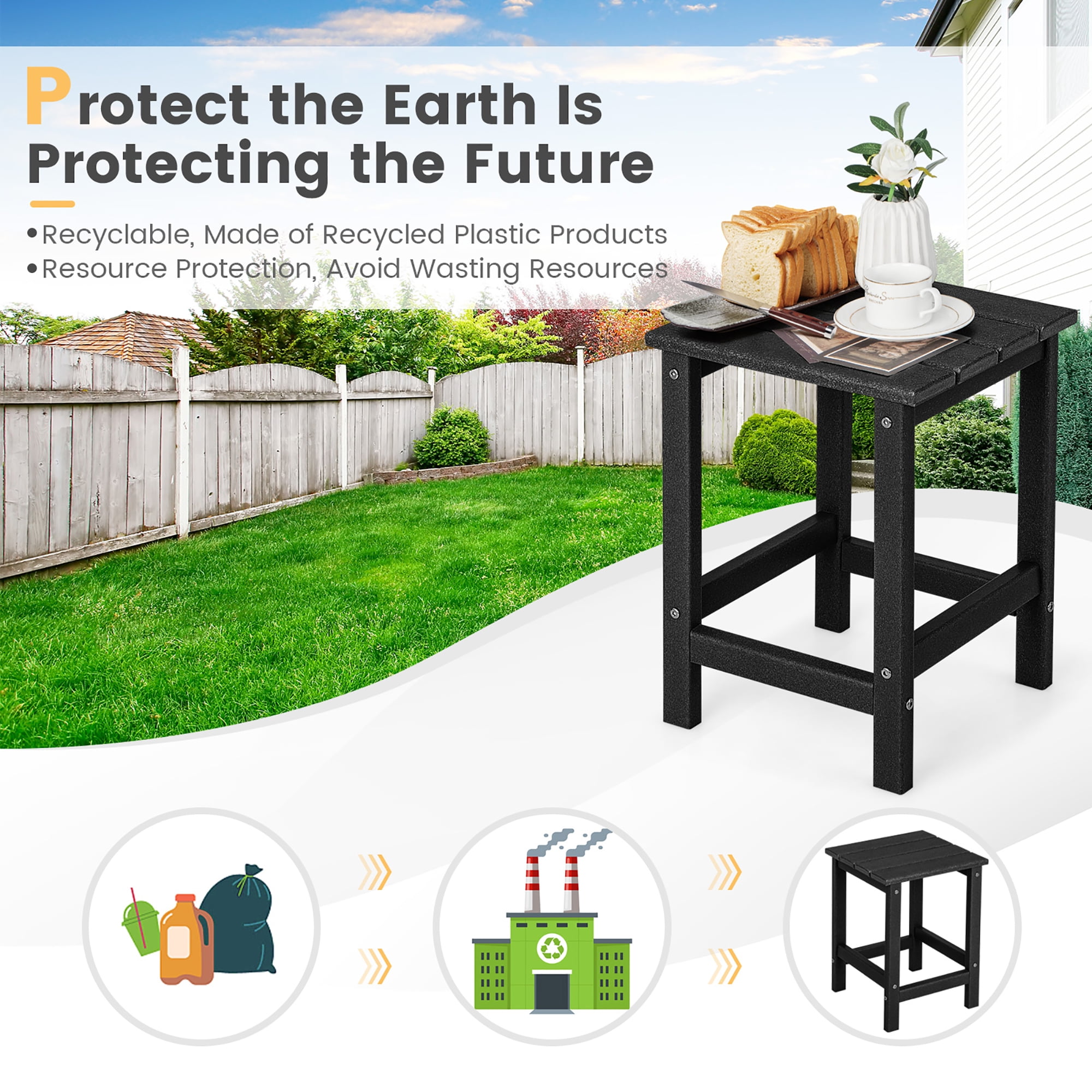 Costway 14'' Patio Adirondack Side End Table HDPE Square Weather Resistant Garden Black
