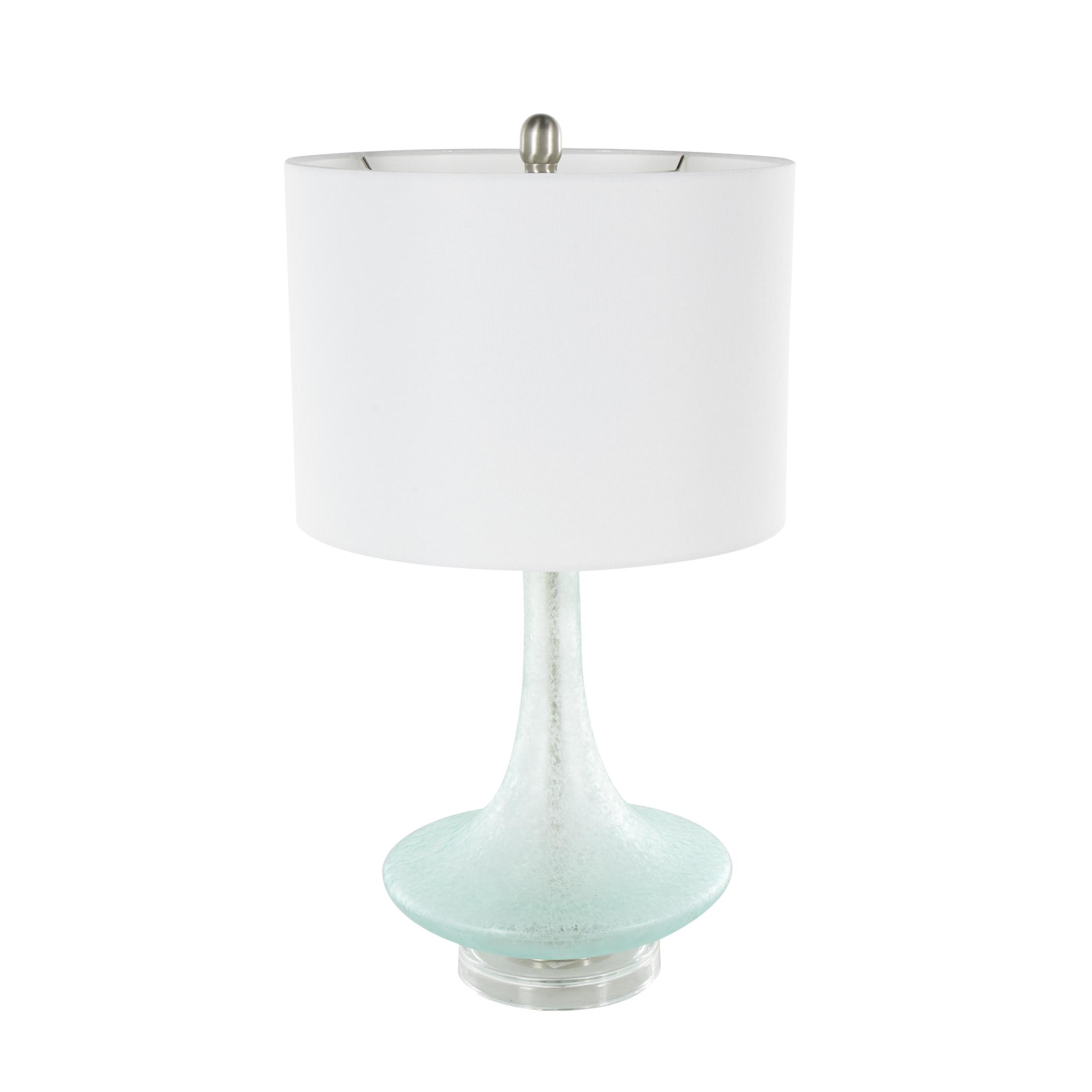 DecMode 25" Textured Frosted Round Teal Table Lamp with White Linen Shade