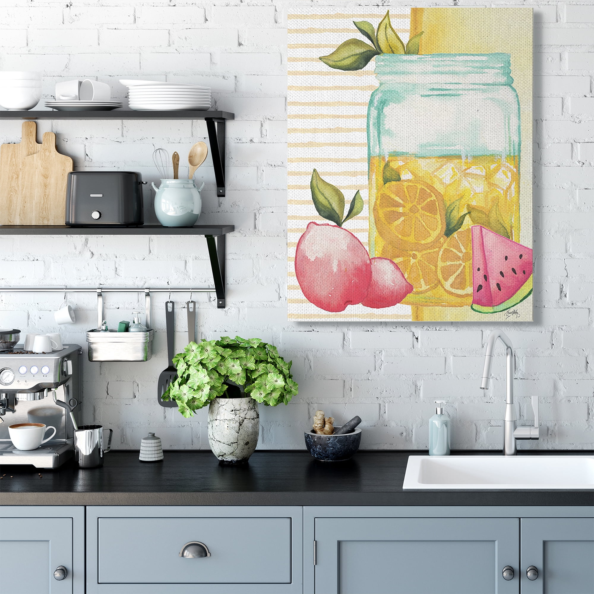 Stupell Industries Iced Lemonade Pitcher Abstract Pink Lemon Fruit Canvas Wall Art by Elizabeth Medley