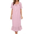 thumbnail image 2 of Women's Nightgown Cotton Sleepwear Long Loungewear Short Sleeve Vintage Pink M, 2 of 6
