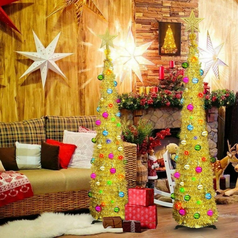 Christmas Decor 5 Feet Christmas Tinsel Tree with LED Lights ...